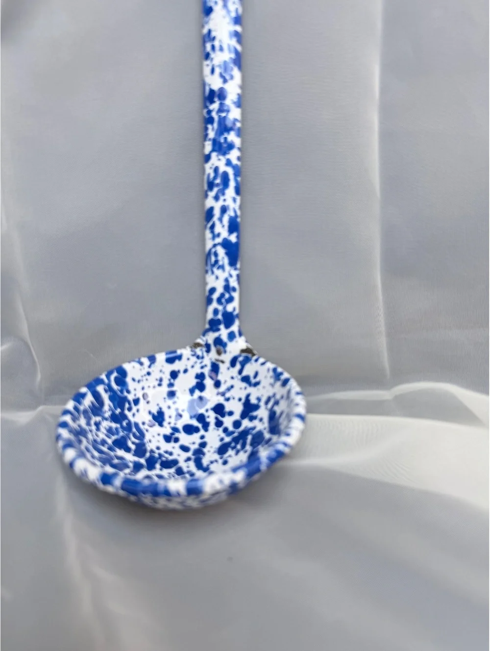 Blue White Splatter Enamelware Ladle Graniteware Farmhouse Kitchen Vintage 10”